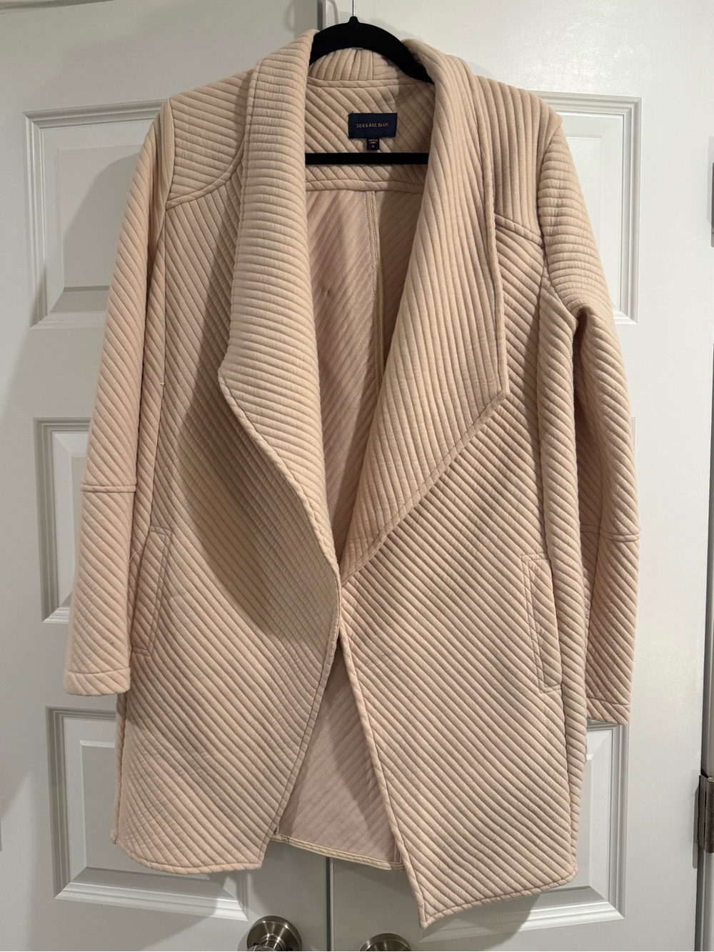 Skies Are Blue Cream Quilted Open Drape Trench Coat
